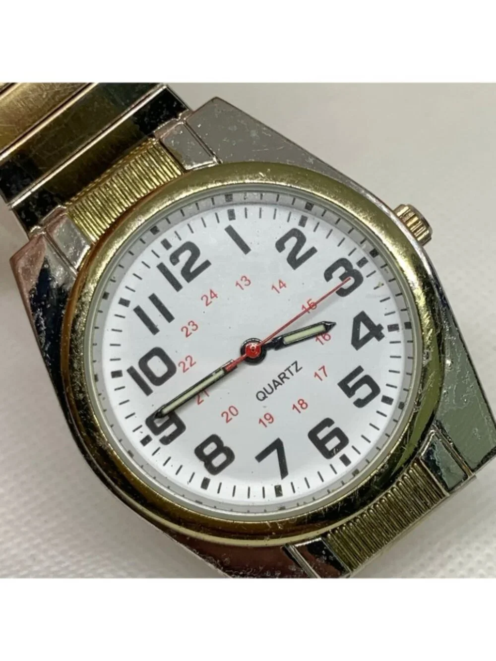 Vintage Accutime corp men’s watch two tone 36mm white dial quartz 7” running
